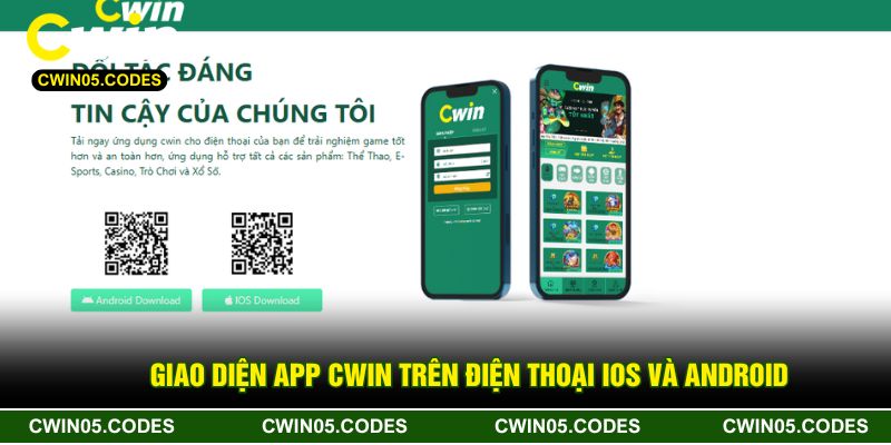 Giao diện app CWIN trên điện thoại iOS và Android